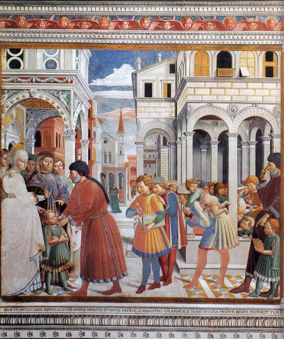 Benozzo Gozzoli, The School of Tagaste, 1464-65, Fresco, Apsidal chapel, Sant'Agostino, San Gimignano